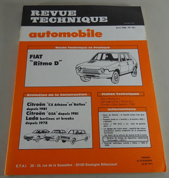 Reparaturanleitung Revue Technique Fiat Ritmo D / Citroën CX & GSA Stand 04/1982