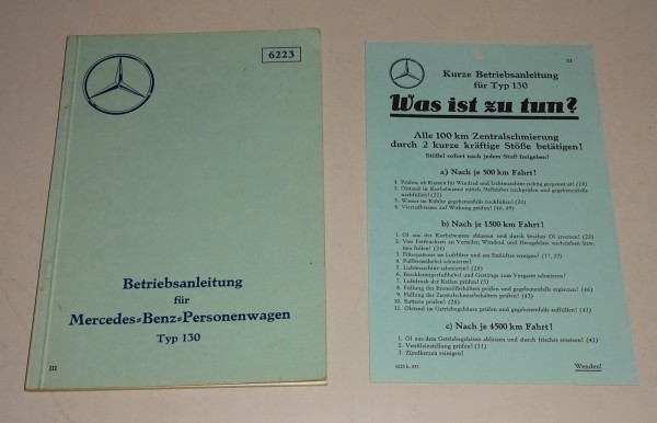 Betriebsanleitung / Handbuch Mercedes-Benz Typ 130 W23 Stand 08/1935