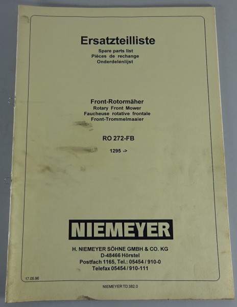 Teilekatalog / Spare Parts List Niemeyer Front-Rotormäher RO 272-FB Stand 5/1996