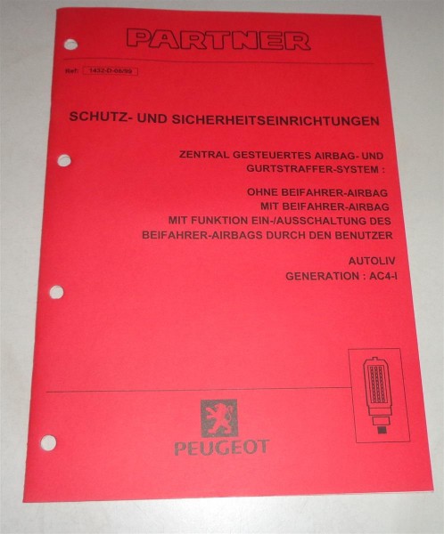Werkstatthandbuch Peugeot Partner Schutz- / Sicherheitseinrichtung - Stand 06/99