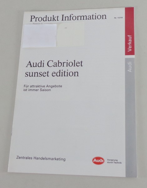 Produktinformation / Fahrzeugvorstellung Audi Cabriolet Typ 89 von 09/1993