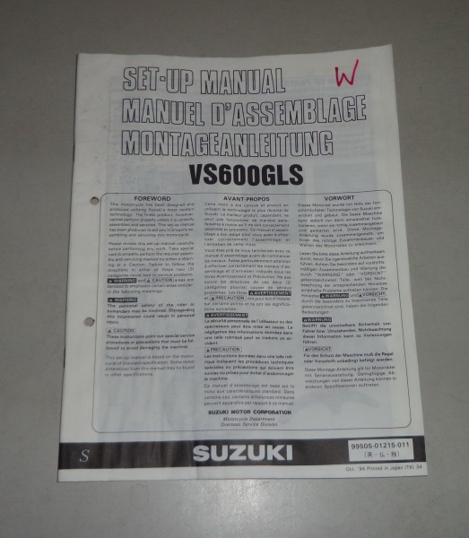 Montageanleitung / Set Up Manual Suzuki VS 600 GL Stand 10/1994