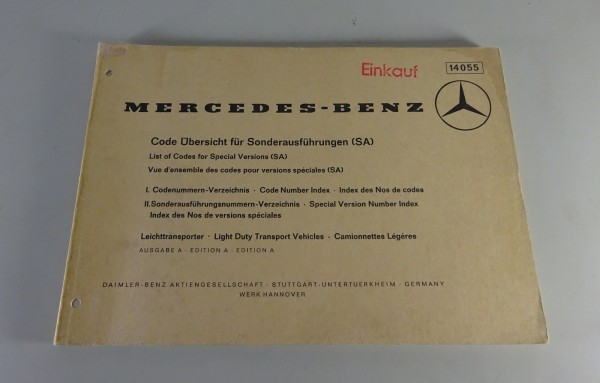 Code-Übersicht Sonderausführungen Mercedes-Benz L 206 D / L 306 D ca. 1974/75