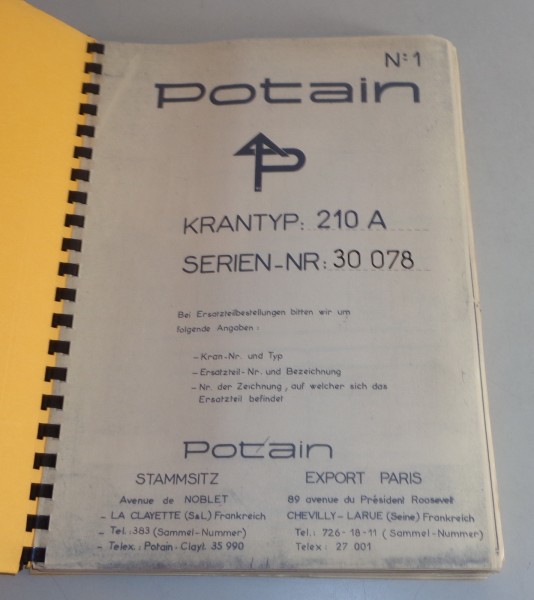 Betriebsanleitung / Handbuch Potain 210 A Kran von 06/1968