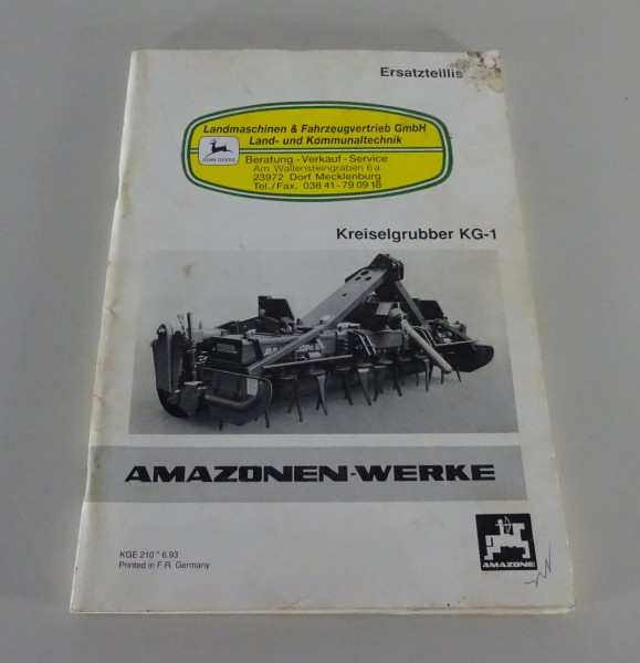 Teilekatalog / Ersatzteilliste Amazone Kreiselgrubber KG-1 Stand 05/1993