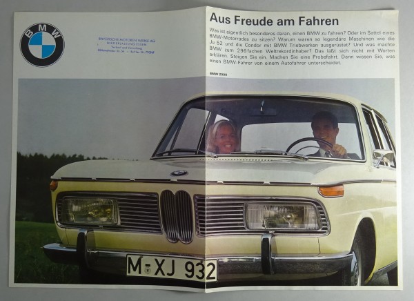 Prospekt / Prospektblatt BMW 2000 Neue Klasse von 09/1966