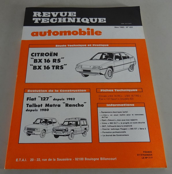 Reparaturanleitung Revue Technique Citroën BX 16 / Fiat 127 Stand 03/1983