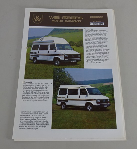 Prospekt + Preisliste Weinsberg Motorcaravan Fiat Ducato Stand 1988