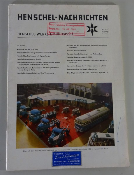Prospekt / Broschüre Henschel-Nachrichten mit Händlersiegel | Stand 11/1959
