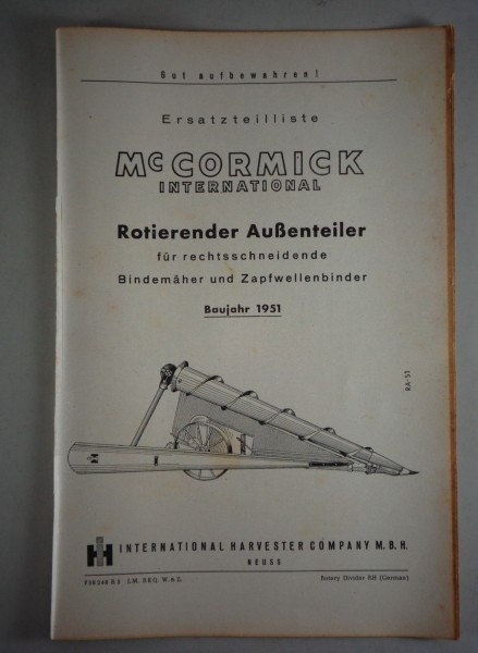 Teilekatalog McCormick International Rotierender Außenteiler Baujahr 1951