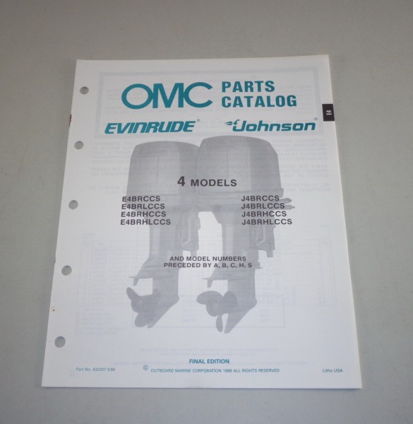 Teilekatalog / Parts List Johnson Evinrude Außenborder 4 Models ab E4BRCCS 1988