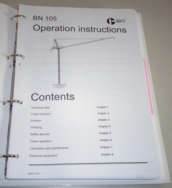 Operation instructions Potain BKT crane BN 105 from 07/1995