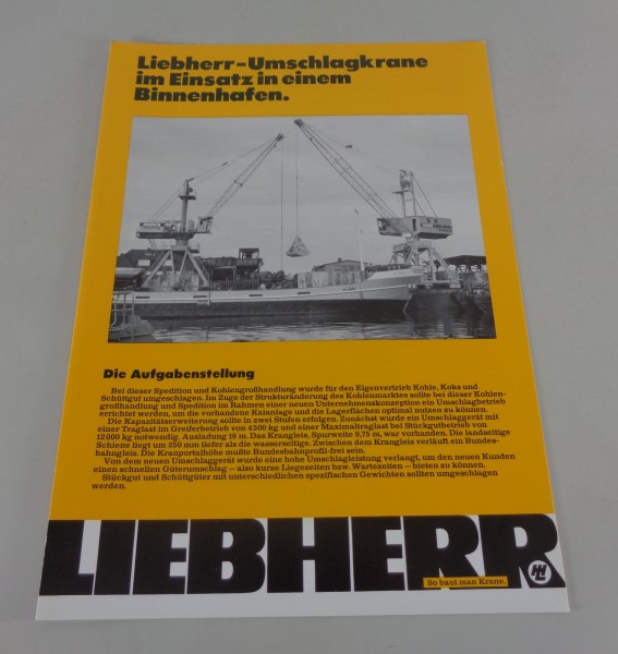 Prospekt Liebherr Umschlagkrane im Einsatz in einem Binnenhafen von 05/1975