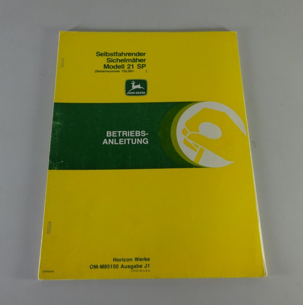 Betriebsanleitung / Handbuch John Deere Rasenmäher Modell 21 SP Stand 1981