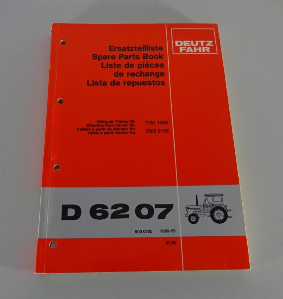 Teilekatalog / Ersatzteilliste Deutz Traktor D 62 07 Stand 07/1980