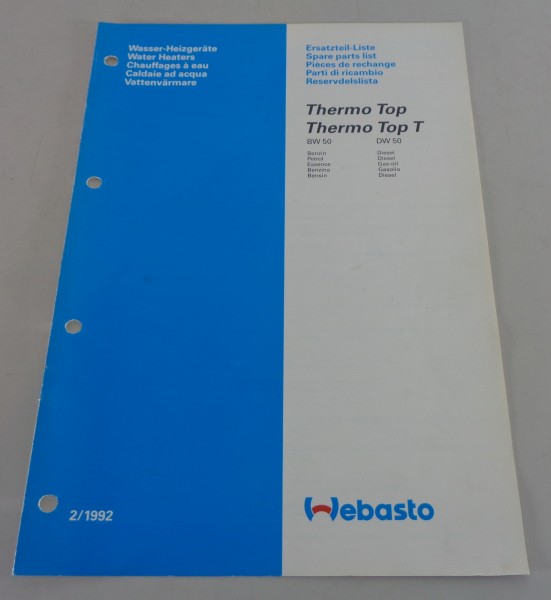 Teilekatalog Webasto Wasser-Heizgerät ThermoTop / Thermo Top T Stand 02/1992