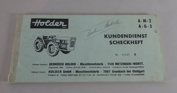 Serviceheft / Scheckheft Holder Cultitrac AM2 / AM3 blanko ab Baujahr 1966