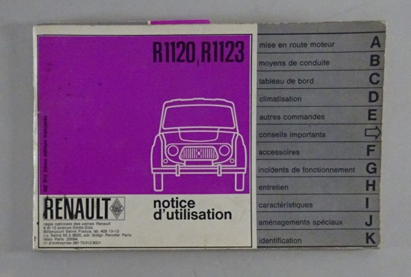 Betriebsanleitung / Handbuch Renault R4 R.1120 / R.1123 französisch Stand 1964