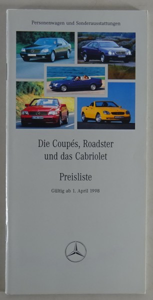 Preisliste Mercedes Benz R170 / C208 / R129 / C140 gültig ab 01/04/1998