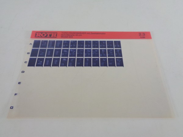Microfich Teilekatalog Roth Toro 244 Rasenmäher mit Zweitaktmotor von 03/1989