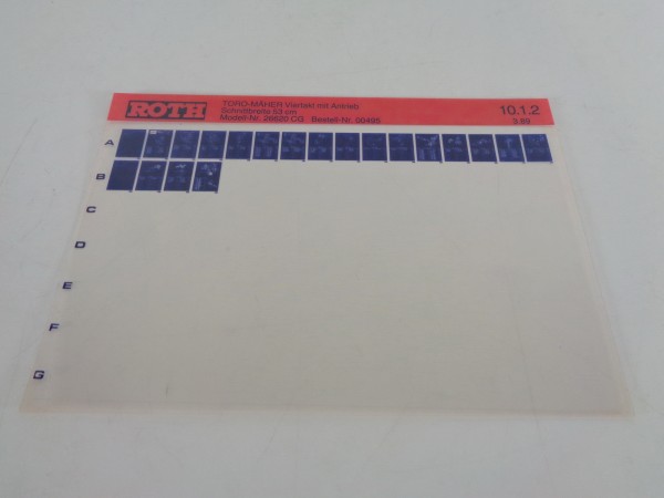 Microfich Teilekatalog Roth Toro Rasenmäher 26620 CG von 03/1989