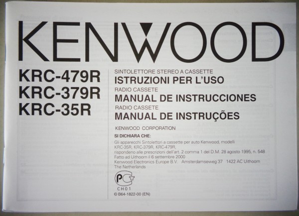 Owner's Manual / Handbook Radio Kenwood KRC-479R / -379R / -35R printed 1995