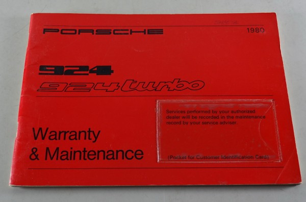 Service Booklet / Warranty & Maintenance Porsche 924 / 924 Turbo Model 1980