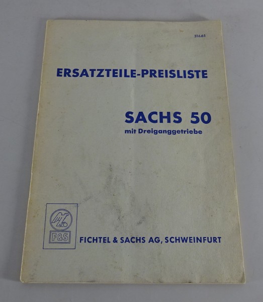 Teilekatalog / Ersatzteilliste / Preisliste Sachs 50 mit Dreiganggetriebe