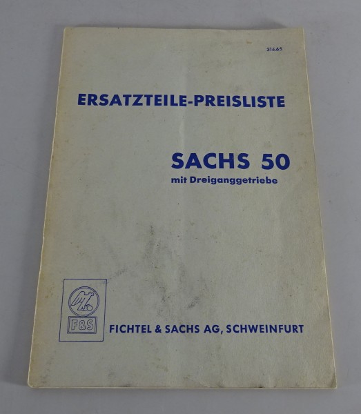 Teilekatalog / Ersatzteilliste / Preisliste Sachs 50 mit Dreiganggetriebe