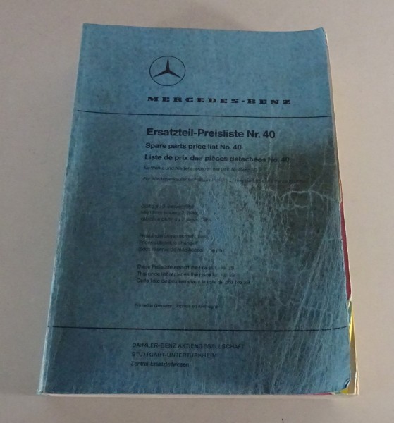 Ersatzteil-Preisliste Nr. 40 Mercedes-Benz PKW Stand 01/1986