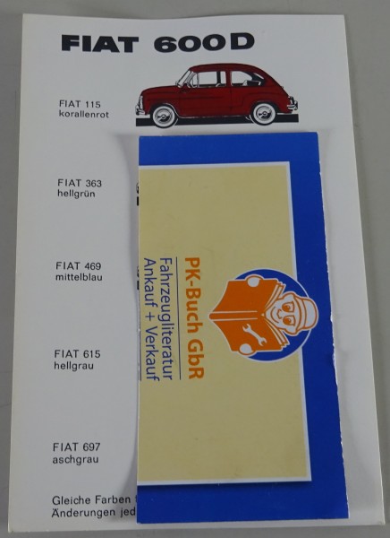 Farbkarte / Postkarte / Prospekt | Fiat 600 D | 115 / 363 / 469 / 615 / 697
