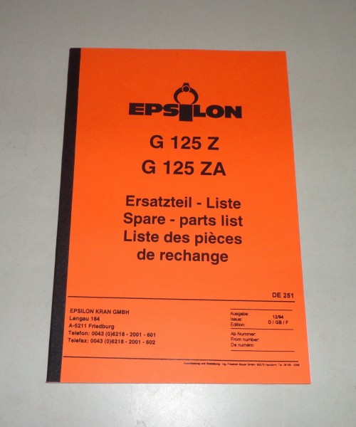 Teilekatalog / Spare Parts List Epsilon Krane G 125 Z / ZA Stand 12/1994