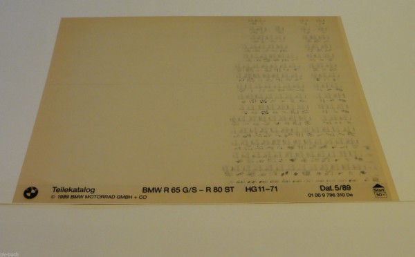 Microfich Ersatzteilkatalog BMW R 65 - G / S - R 80 ST Stand 05/1989