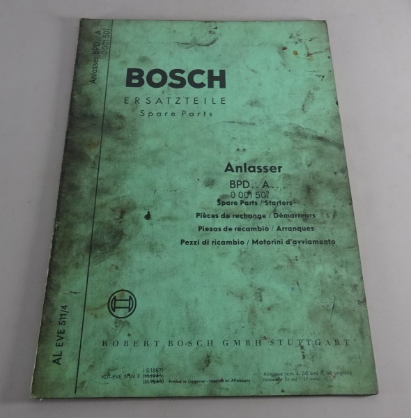 Teilekatalog Bosch Anlasser BPD 6/24 AR 183, BPD 6/24 AR 184 von 9/1967