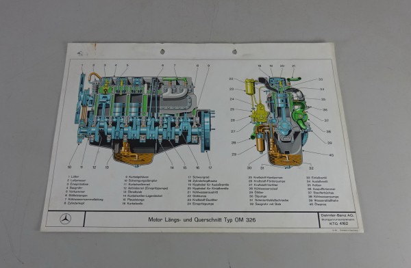 Schnittbild / Querschnitt Mercedes-Benz Dieselmotor OM 326 Stand 03/1963