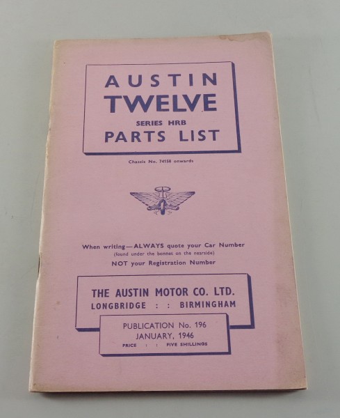 Teilekatalog / Spare Parts list Austin Twelve HRB von 01/1946