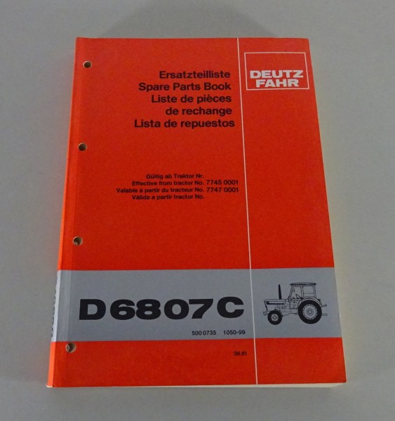 Teilekatalog / Ersatzteilliste Deutz Traktor D 68 07 C Stand 09/1981
