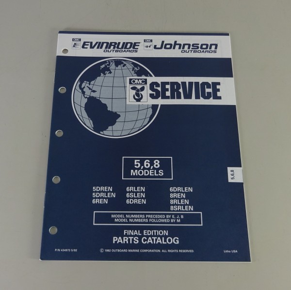 Teilekatalog OMC Johnson / Evinrude 5 / 6 / 8 PS Models Stand 05/1992