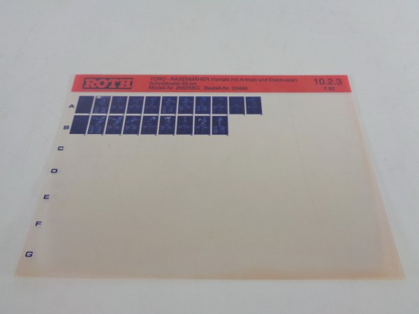 Microfich Teilekatalog Roth Toro 26625 BG Rasenmäher von 07/1992