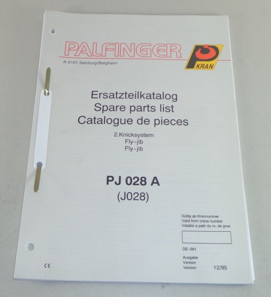 Teilekatalog / Spare Parts List Palfinger Knicksystem PJ 028 A Stand 12/1995