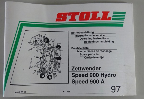 Teilekatalog / Betriebsanleitung Stoll Zettwender Speed 900 Hydro / A Stand 1997