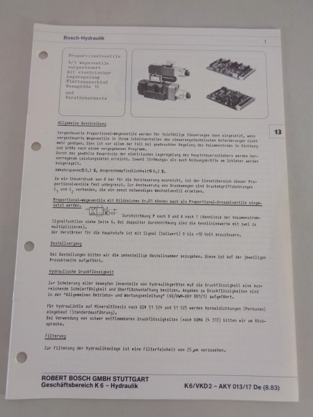 Technische Information / Kenngrößen Bosch-Hydraulik 4/3 Wegeventile NG 16 8/1983