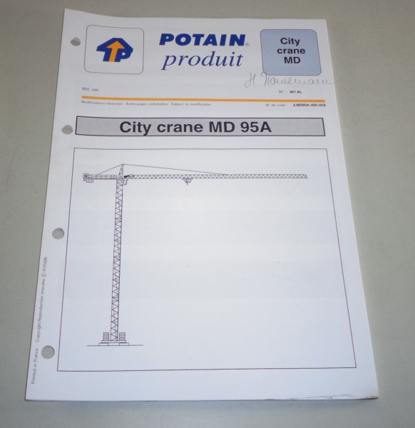 Produkt Datenblatt Potain Kran City crane MD 95 A