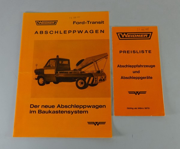 Prospekt + Preisliste Weidner Abschleppwagen auf Ford-Transit Stand 1973