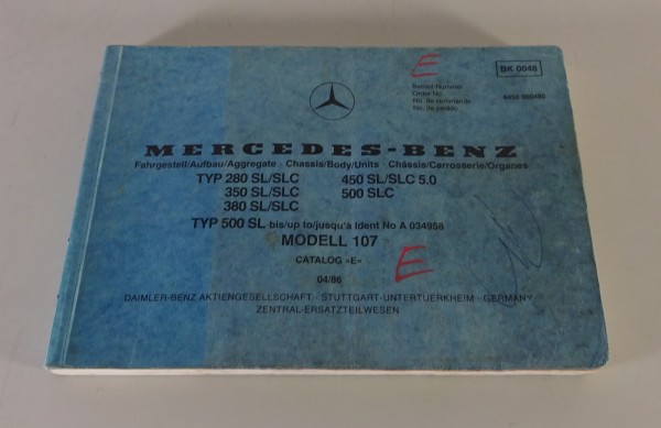 Bildkatalog Mercedes Benz R107 / C107 280, 350, 380, 450, 500 SL/SLC Stand 1986