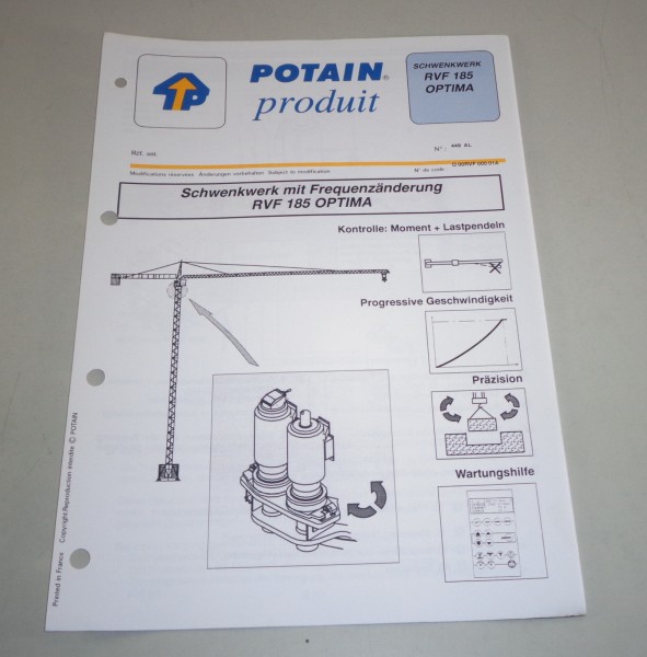 Produkt Datenblatt Potain Schenkwerk mit Frequenzänderung RVF 185 Optima