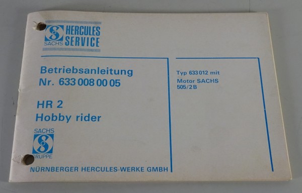 Betriebsanleitung / Handbuch Hercules Mofa HR 2 / Hobby Rider Stand 09/1980