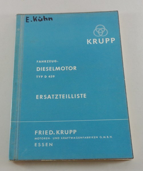 Teilekatalog Krupp Dieselmotor D 459 Stand 04/1956