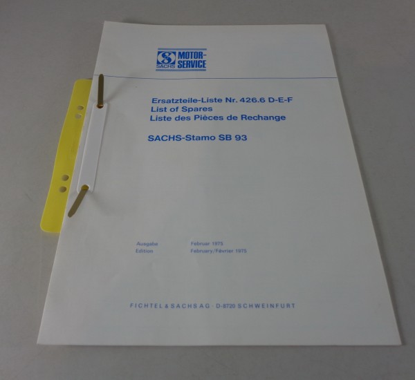 Teilekatalog / Ersatzteileliste Sachs Motor Sachs Stamo SB 93 Stand 02/1975