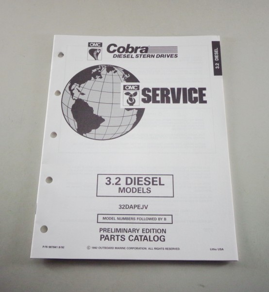 Teilekatalog OMC Cobra Bootsmotor 3.0 Diesel Models Stand 08/1992